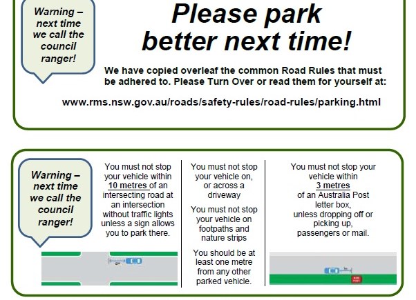 'With compliments' slip for illegal parking