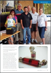 A page from the Neighbourhood Watch Australasia Journal dated August 2016 showing Neighbourhood Watch group members, as well as an antique silver and glass perfume bottles