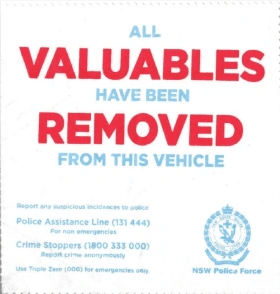 'All valuables have been removed from this vehicle' scan of a wipe