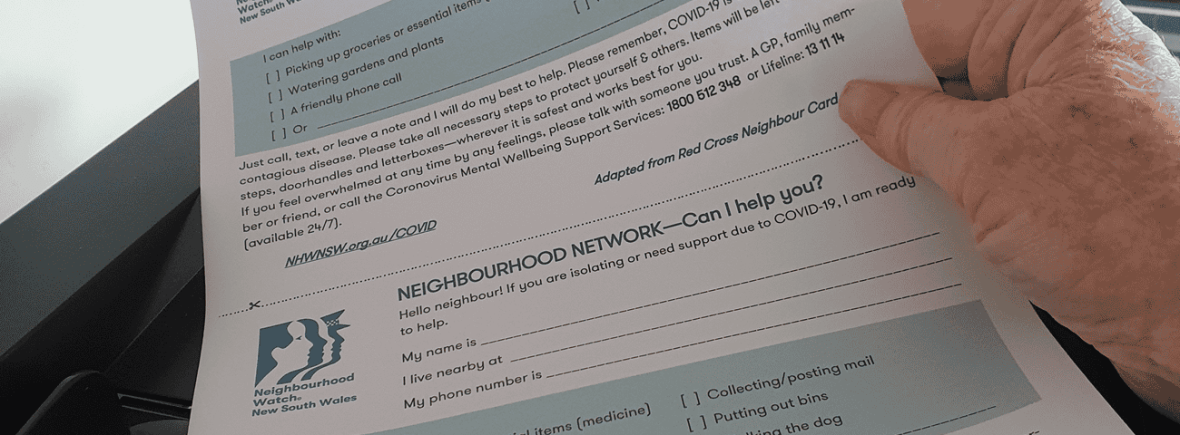 Neighbour Card, to offer help to an elderly or disabled neighbour