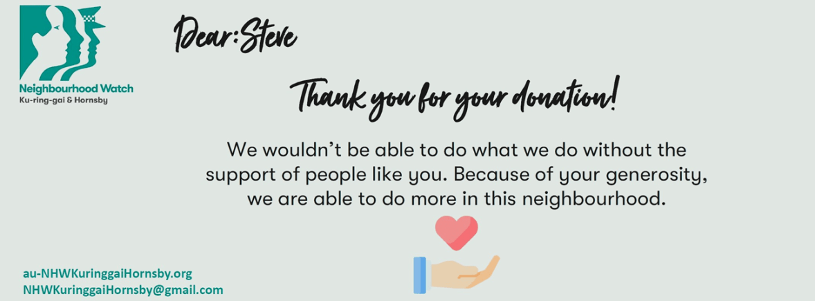 A thank you note to residents, following a pay-it-forward contribution